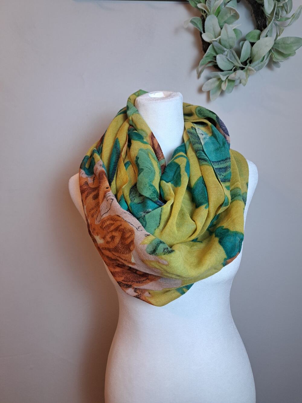 Micky London Wool Scarf Infinity Floral Yellow Green Pink Orange